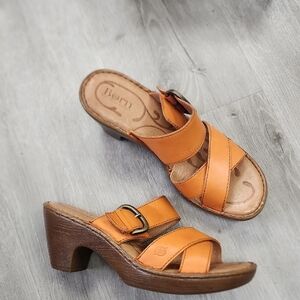 Born Orange Leather Buckle Slide Platform Sandals